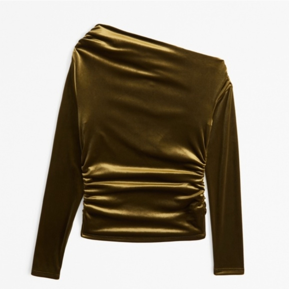 Abercrombie Long-Sleeve Velvet Asymmetrical Draped Top